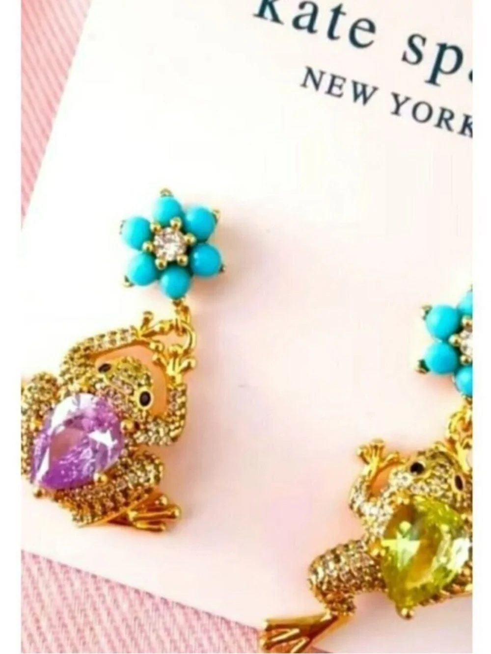 Kate Spade NY Nature Walk Frog pendant and drop earring set blue green gift new - Picture 8 of 10